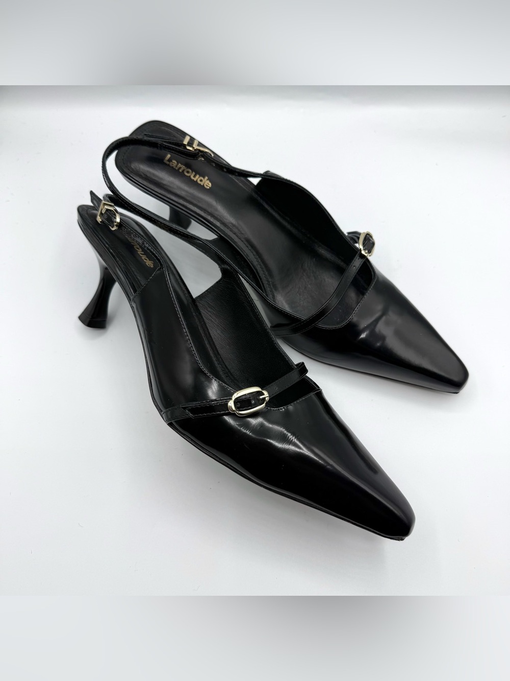 Larroudé Ines Leather Pump Women’s Black Size 11 Pointed Toe Slingback Heels